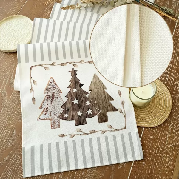 ARKENY Christmas Placemats 12x18 Inches Set of 4Wooden Tree Star Winter Seasonal Burlap Grey Stripe Farmhouse Indoor Kitchen Dining Table Holiday Decoration for Home Party AP47118Grey Table Runner  13X72