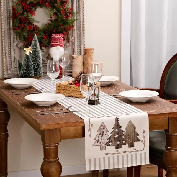 ARKENY Christmas Placemats 12x18 Inches Set of 4Wooden Tree Star Winter Seasonal Burlap Grey Stripe Farmhouse Indoor Kitchen Dining Table Holiday Decoration for Home Party AP47118Grey Table Runner  13X72