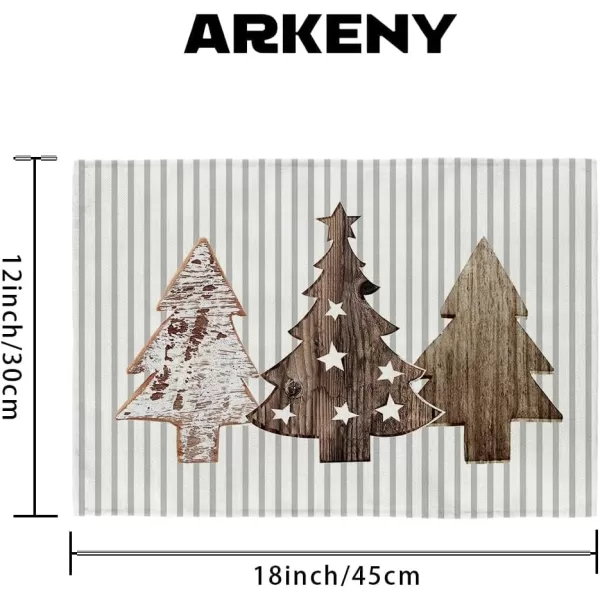 ARKENY Christmas Placemats 12x18 Inches Set of 4Wooden Tree Star Winter Seasonal Burlap Grey Stripe Farmhouse Indoor Kitchen Dining Table Holiday Decoration for Home Party AP47118Gray Placemats Set of 4  12X18