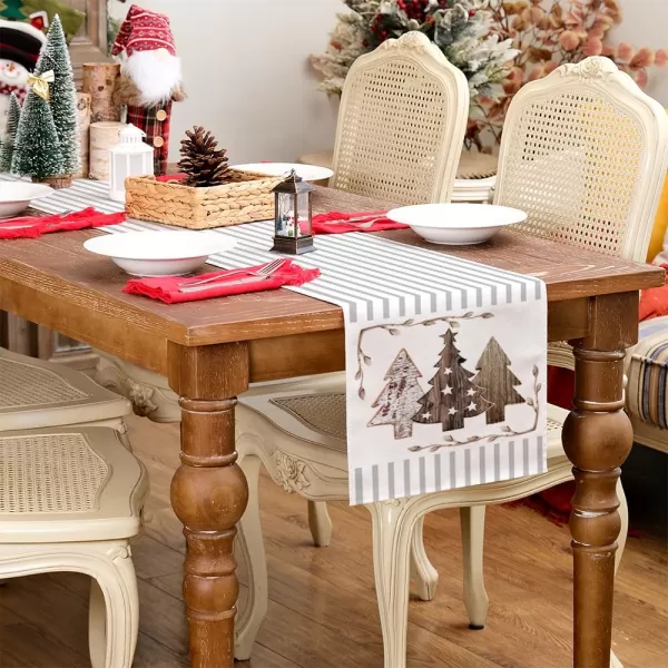 ARKENY Christmas Placemats 12x18 Inches Set of 4Wooden Tree Star Winter Seasonal Burlap Grey Stripe Farmhouse Indoor Kitchen Dining Table Holiday Decoration for Home Party AP47118Grey Table Runner  13X72