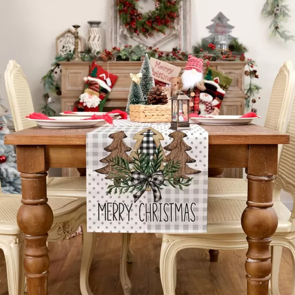 ARKENY Christmas Placemats 12x18 Inches Set of 4Wooden Tree Star Winter Seasonal Burlap Grey Stripe Farmhouse Indoor Kitchen Dining Table Holiday Decoration for Home Party AP47118Multi Color Table Runner  13X72