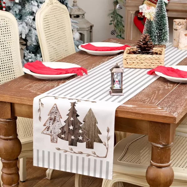 ARKENY Christmas Placemats 12x18 Inches Set of 4Wooden Tree Star Winter Seasonal Burlap Grey Stripe Farmhouse Indoor Kitchen Dining Table Holiday Decoration for Home Party AP47118Grey Table Runner  13X72