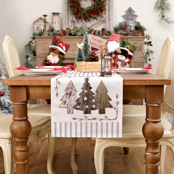 ARKENY Christmas Placemats 12x18 Inches Set of 4Wooden Tree Star Winter Seasonal Burlap Grey Stripe Farmhouse Indoor Kitchen Dining Table Holiday Decoration for Home Party AP47118Grey Table Runner  13X72