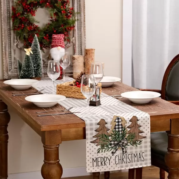 ARKENY Christmas Placemats 12x18 Inches Set of 4Wooden Tree Star Winter Seasonal Burlap Grey Stripe Farmhouse Indoor Kitchen Dining Table Holiday Decoration for Home Party AP47118Multi Color Table Runner  13X72