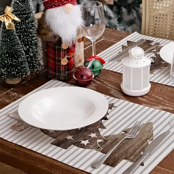 ARKENY Christmas Placemats 12x18 Inches Set of 4Wooden Tree Star Winter Seasonal Burlap Grey Stripe Farmhouse Indoor Kitchen Dining Table Holiday Decoration for Home Party AP47118Gray Placemats Set of 4  12X18