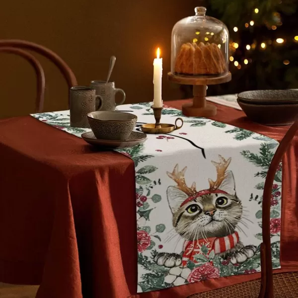 ARKENY Christmas Table Runner 13x72 Inches Cat Leaf Floral Winter Seasonal Burlap Farmhouse Indoor Outdoor Kitchen Dining Holiday Decoration for Home Party AT33072ARKENY Christmas Table Runner 13x72 Inches Cat Leaf Floral Winter Seasonal Burlap Farmhouse Indoor Outdoor Kitchen Dining Holiday Decoration for Home Party AT33072