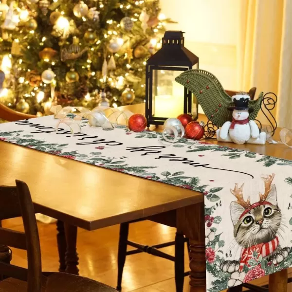 ARKENY Christmas Table Runner 13x72 Inches Cat Leaf Floral Winter Seasonal Burlap Farmhouse Indoor Outdoor Kitchen Dining Holiday Decoration for Home Party AT33072ARKENY Christmas Table Runner 13x72 Inches Cat Leaf Floral Winter Seasonal Burlap Farmhouse Indoor Outdoor Kitchen Dining Holiday Decoration for Home Party AT33072