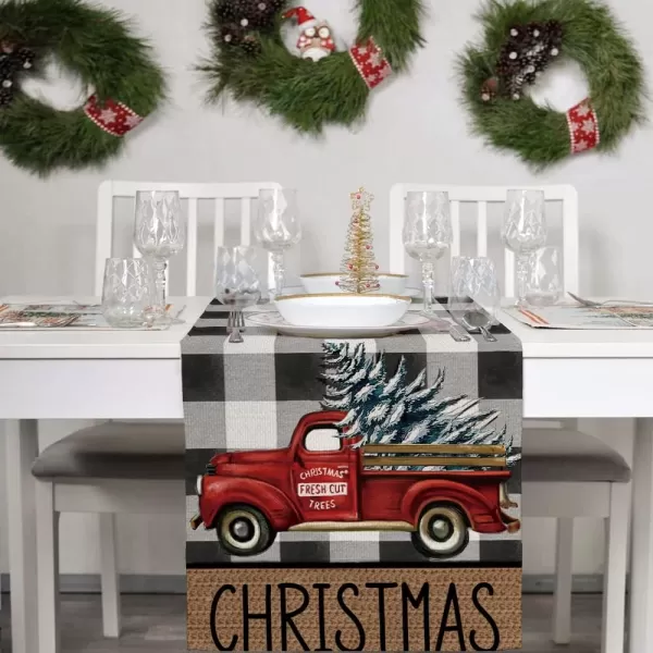 ARKENY Christmas Table Runner 13x72 Inches Truck Tree Winter Seasonal Burlap Buffalo Plaid Farmhouse Indoor Kitchen Dining Table Holiday Decoration for Home Party AT31272ARKENY Christmas Table Runner 13x72 Inches Truck Tree Winter Seasonal Burlap Buffalo Plaid Farmhouse Indoor Kitchen Dining Table Holiday Decoration for Home Party AT31272