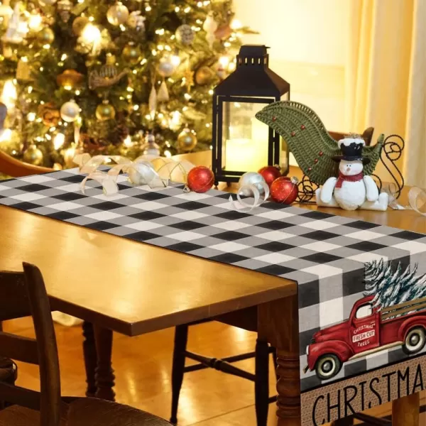 ARKENY Christmas Table Runner 13x72 Inches Truck Tree Winter Seasonal Burlap Buffalo Plaid Farmhouse Indoor Kitchen Dining Table Holiday Decoration for Home Party AT31272ARKENY Christmas Table Runner 13x72 Inches Truck Tree Winter Seasonal Burlap Buffalo Plaid Farmhouse Indoor Kitchen Dining Table Holiday Decoration for Home Party AT31272