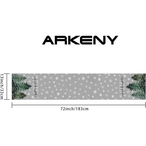 ARKENY Christmas Table Runner 13x72 InchesMerry Bright Snowflake Tree Winter Seasonal Burlap Grey Farmhouse Indoor Kitchen Dining Table Holiday Decoration for Home Party AT47272Grey Table Runner  13X72