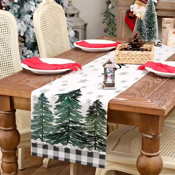 ARKENY Christmas Table Runner 13x72 InchesMerry Bright Snowflake Tree Winter Seasonal Burlap Grey Farmhouse Indoor Kitchen Dining Table Holiday Decoration for Home Party AT47272Buffalo Plaid Table Runner  13X72