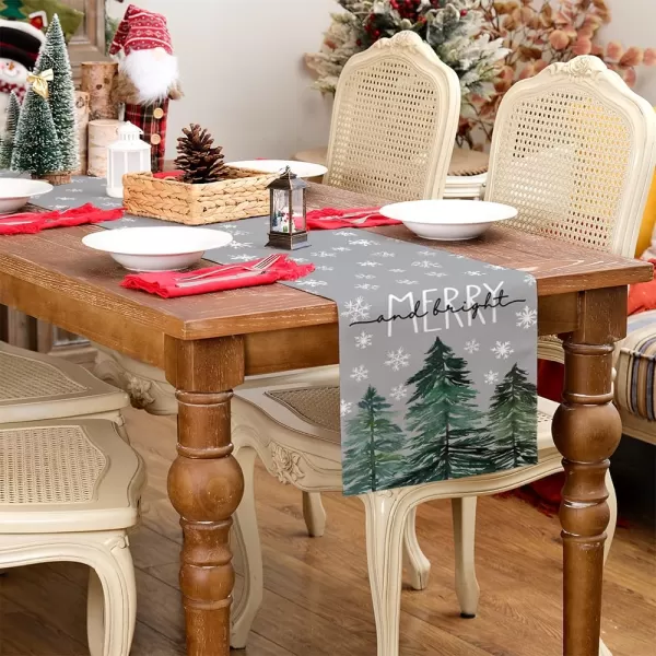 ARKENY Christmas Table Runner 13x72 InchesMerry Bright Snowflake Tree Winter Seasonal Burlap Grey Farmhouse Indoor Kitchen Dining Table Holiday Decoration for Home Party AT47272Grey Table Runner  13X72