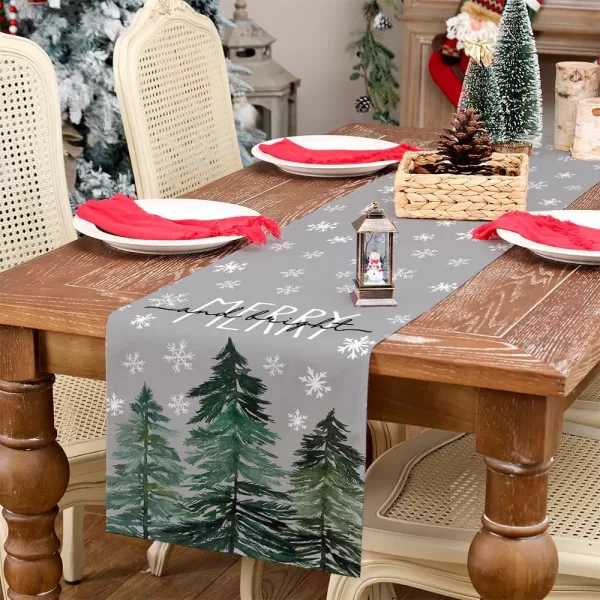 ARKENY Christmas Table Runner 13x72 InchesMerry Bright Snowflake Tree Winter Seasonal Burlap Grey Farmhouse Indoor Kitchen Dining Table Holiday Decoration for Home Party AT47272Grey Table Runner  13X72