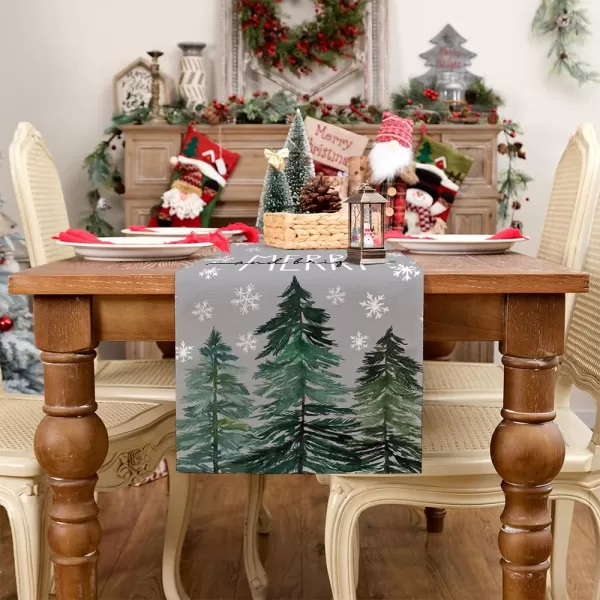 ARKENY Christmas Table Runner 13x72 InchesMerry Bright Snowflake Tree Winter Seasonal Burlap Grey Farmhouse Indoor Kitchen Dining Table Holiday Decoration for Home Party AT47272Grey Table Runner  13X72