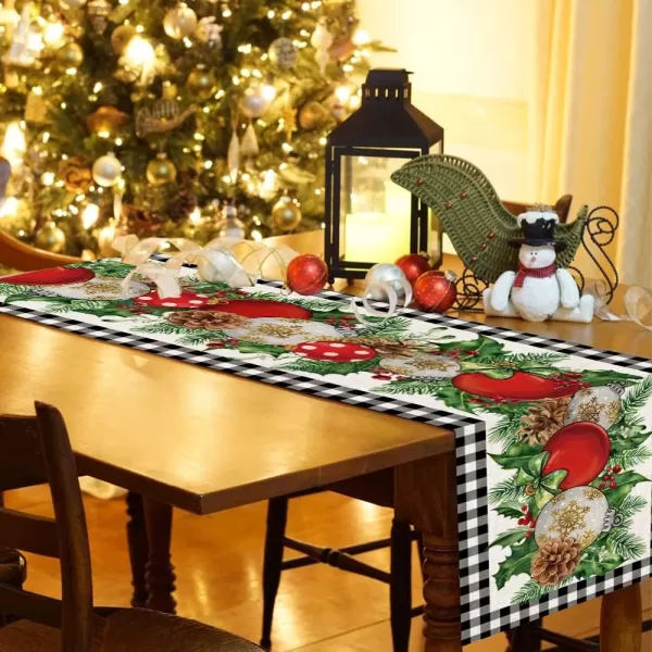 ARKENY Christmas Table Runner 72 Inches Black White Buffalo Plaid Balls Holly Coffee Home Dining Indoor Winter Seasonal Holiday Farmhouse Tabletop Decor AT349ARKENY Christmas Table Runner 72 Inches Black White Buffalo Plaid Balls Holly Coffee Home Dining Indoor Winter Seasonal Holiday Farmhouse Tabletop Decor AT349