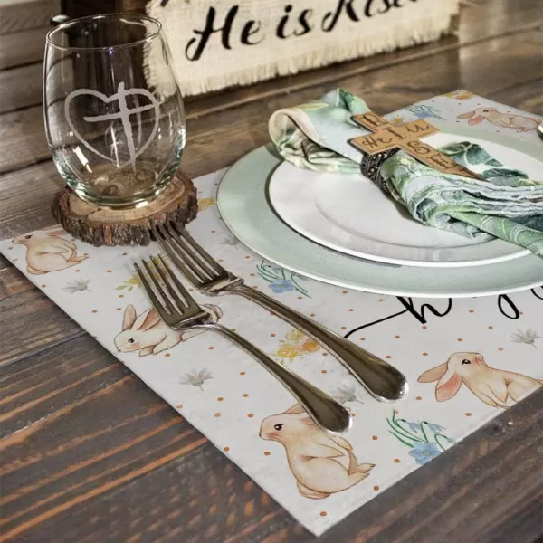 ARKENY Easter Bunny Placemats 12X18 Inches Set of 4Rabbit Home Dining Indoor Spring Holiday Farmhouse Tabletop Decor AP233placemats 12X18