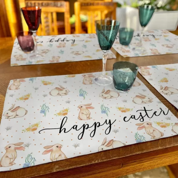 ARKENY Easter Bunny Placemats 12X18 Inches Set of 4Rabbit Home Dining Indoor Spring Holiday Farmhouse Tabletop Decor AP233placemats 12X18