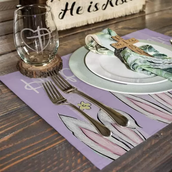 ARKENY Easter Bunny Purple Placemats 12X18 Inches Set of 4Rabbit Floral Home Dining Indoor Spring Holiday Farmhouse Tabletop Decor AP236placemats 12X18