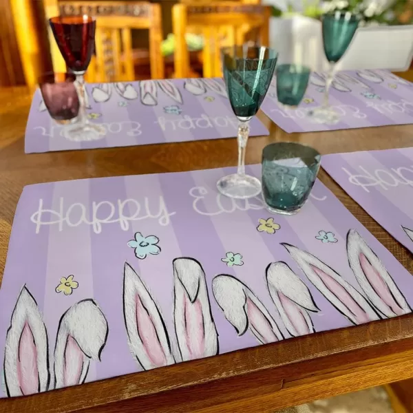 ARKENY Easter Bunny Purple Placemats 12X18 Inches Set of 4Rabbit Floral Home Dining Indoor Spring Holiday Farmhouse Tabletop Decor AP236placemats 12X18