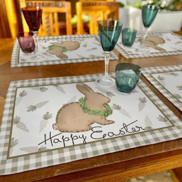 ARKENY Easter Carrots Bunny Buffalo Plaid Placemats 12X18 Inches Set of 4Rabbit Home Dining Indoor Spring Holiday Farmhouse Tabletop Decor AP237placemats 12X18