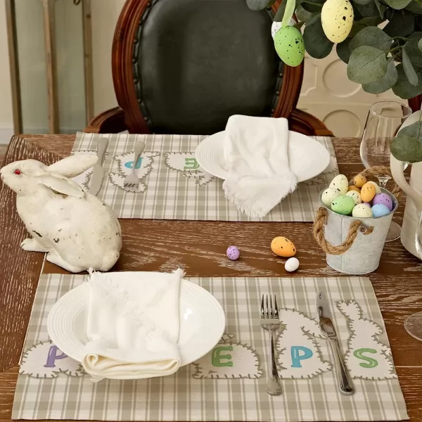 ARKENY Easter Placemats 12x18 Inches Set of 4 Bunny Rabbit Hello Peeps Spring Summer Seasonal Farmhouse Buffalo Plaid Burlap Indoor Kitchen Dining Table Mats Decorations for Home Party AP5624Beige Placemats Set of 4  12X18