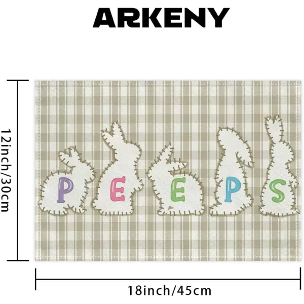 ARKENY Easter Placemats 12x18 Inches Set of 4 Bunny Rabbit Hello Peeps Spring Summer Seasonal Farmhouse Buffalo Plaid Burlap Indoor Kitchen Dining Table Mats Decorations for Home Party AP5624Beige Placemats Set of 4  12X18