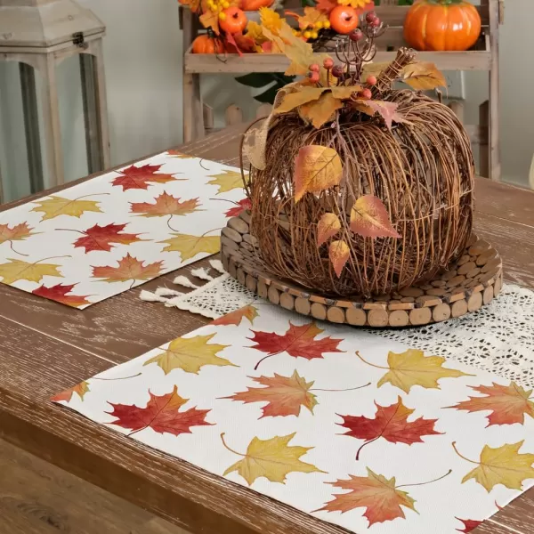 ARKENY Fall Thanksgiving Maple Leaves Table Runner 13x72 InchesSeasonal Burlap Farmhouse Indoor Autumn Table Runner for HomeMulticolor Placemats Set of 4  12X18