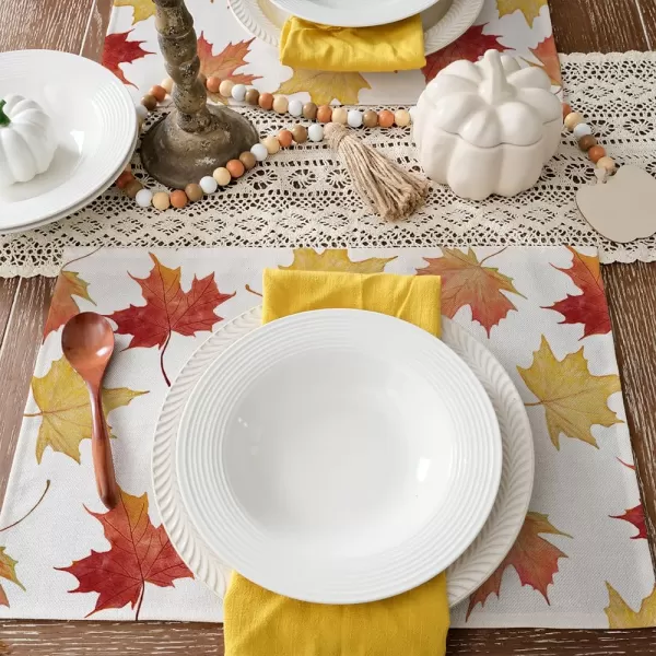 ARKENY Fall Thanksgiving Maple Leaves Table Runner 13x72 InchesSeasonal Burlap Farmhouse Indoor Autumn Table Runner for HomeMulticolor Placemats Set of 4  12X18