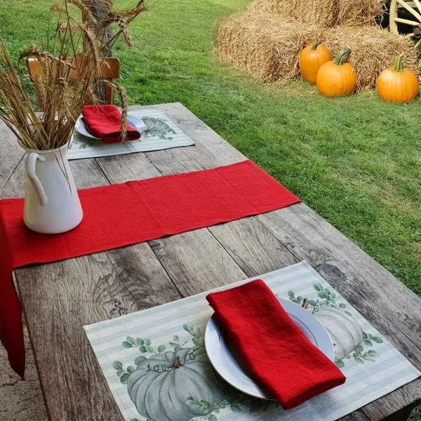 ARKENY Fall Thanksgiving Placemats 12x18 Inches Set of 4Blue Pumpkin Polk DotsSeasonal Burlap Stripe Farmhouse Indoor Kitchen Dining Table Autumn Decoration for Home Party AP18218Blue Placemats 12X18