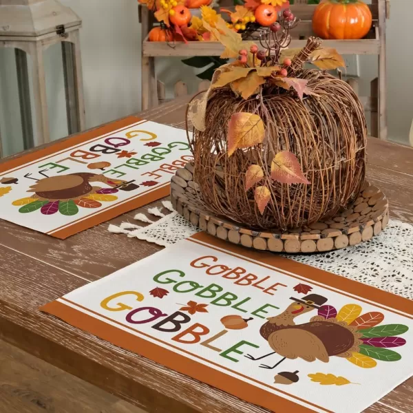 ARKENY Fall Thanksgiving Placemats 12x18 Inches Set of 4Turkey Gobble Seasonal Burlap Colorful Farmhouse Indoor Kitchen Dining Table Autumn Decorations for Home Party AP45018Multicolor Placemats Set of 4  12X18