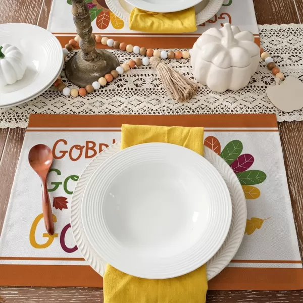 ARKENY Fall Thanksgiving Placemats 12x18 Inches Set of 4Turkey Gobble Seasonal Burlap Colorful Farmhouse Indoor Kitchen Dining Table Autumn Decorations for Home Party AP45018Multicolor Placemats Set of 4  12X18