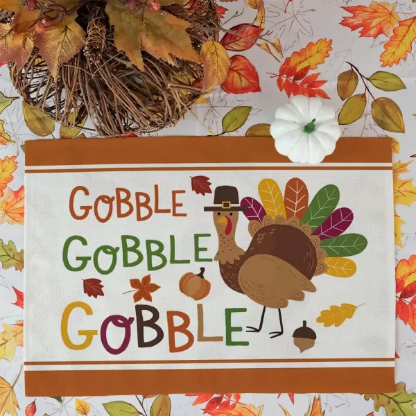 ARKENY Fall Thanksgiving Placemats 12x18 Inches Set of 4Turkey Gobble Seasonal Burlap Colorful Farmhouse Indoor Kitchen Dining Table Autumn Decorations for Home Party AP45018Multicolor Placemats Set of 4  12X18