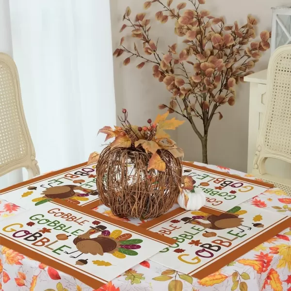 ARKENY Fall Thanksgiving Placemats 12x18 Inches Set of 4Turkey Gobble Seasonal Burlap Colorful Farmhouse Indoor Kitchen Dining Table Autumn Decorations for Home Party AP45018Multicolor Placemats Set of 4  12X18