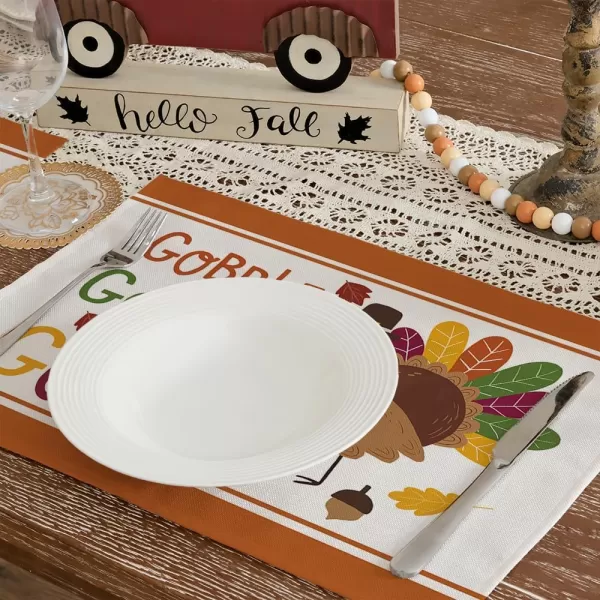 ARKENY Fall Thanksgiving Placemats 12x18 Inches Set of 4Turkey Gobble Seasonal Burlap Colorful Farmhouse Indoor Kitchen Dining Table Autumn Decorations for Home Party AP45018Multicolor Placemats Set of 4  12X18