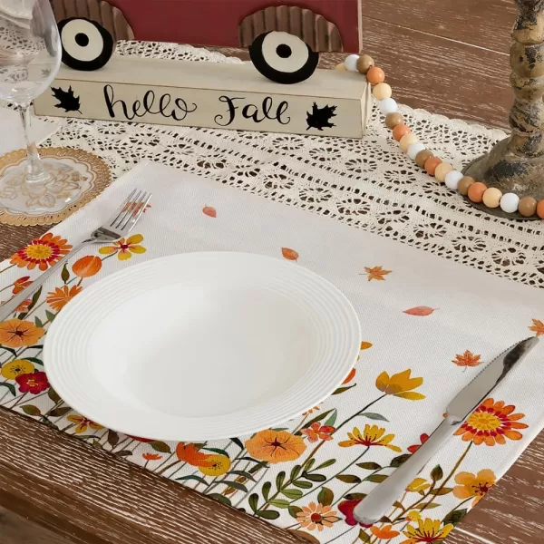 ARKENY Fall Thanksgiving Placemats 12x18 Inches Set of 4Wildflower LeavesSeasonal Burlap Farmhouse Indoor Kitchen Dining Table Autumn Decorations for Home Party AP48618Multicolor Placemats Set of 4  12X18