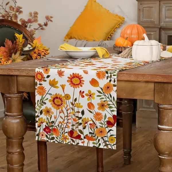 ARKENY Fall Thanksgiving Placemats 12x18 Inches Set of 4Wildflower LeavesSeasonal Burlap Farmhouse Indoor Kitchen Dining Table Autumn Decorations for Home Party AP48618Multi Color Table Runner  13X72