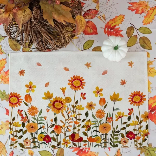 ARKENY Fall Thanksgiving Placemats 12x18 Inches Set of 4Wildflower LeavesSeasonal Burlap Farmhouse Indoor Kitchen Dining Table Autumn Decorations for Home Party AP48618Multicolor Placemats Set of 4  12X18