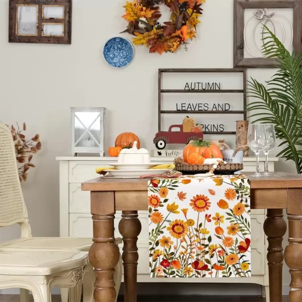 ARKENY Fall Thanksgiving Placemats 12x18 Inches Set of 4Wildflower LeavesSeasonal Burlap Farmhouse Indoor Kitchen Dining Table Autumn Decorations for Home Party AP48618Multi Color Table Runner  13X72