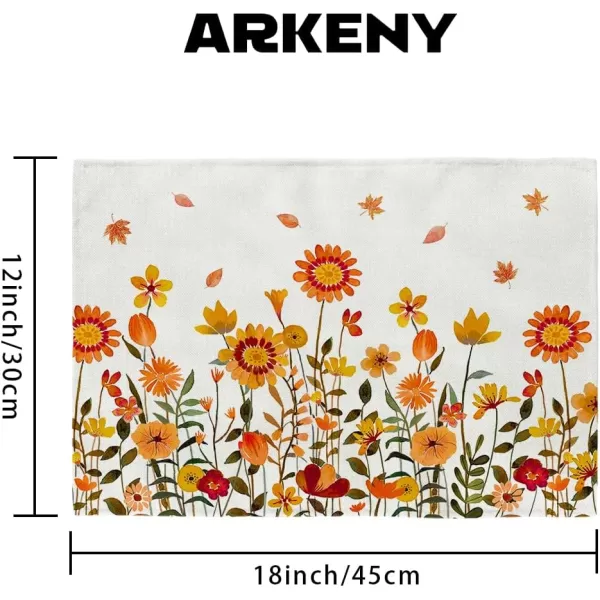 ARKENY Fall Thanksgiving Placemats 12x18 Inches Set of 4Wildflower LeavesSeasonal Burlap Farmhouse Indoor Kitchen Dining Table Autumn Decorations for Home Party AP48618Multicolor Placemats Set of 4  12X18