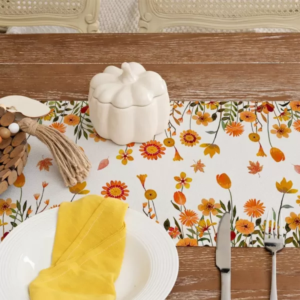 ARKENY Fall Thanksgiving Placemats 12x18 Inches Set of 4Wildflower LeavesSeasonal Burlap Farmhouse Indoor Kitchen Dining Table Autumn Decorations for Home Party AP48618Multi Color Table Runner  13X72