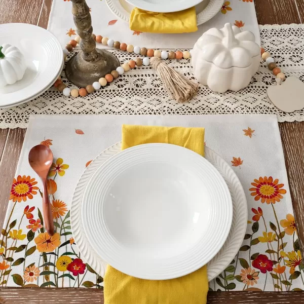 ARKENY Fall Thanksgiving Placemats 12x18 Inches Set of 4Wildflower LeavesSeasonal Burlap Farmhouse Indoor Kitchen Dining Table Autumn Decorations for Home Party AP48618Multicolor Placemats Set of 4  12X18