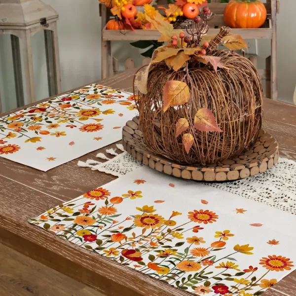 ARKENY Fall Thanksgiving Placemats 12x18 Inches Set of 4Wildflower LeavesSeasonal Burlap Farmhouse Indoor Kitchen Dining Table Autumn Decorations for Home Party AP48618Multicolor Placemats Set of 4  12X18