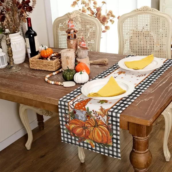 ARKENY Fall Thanksgiving Table Runner 13x36 InchesPumpkins Leaves DwarfSeasonal Thankful Burlap Farmhouse Buffalo Plaid Indoor Outdoor Autumn Table Runner for Home AT44136Buffalo Plaid Table Runner  13X36