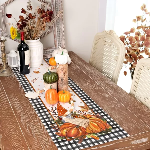 ARKENY Fall Thanksgiving Table Runner 13x36 InchesPumpkins Leaves DwarfSeasonal Thankful Burlap Farmhouse Buffalo Plaid Indoor Outdoor Autumn Table Runner for Home AT44136Buffalo Plaid Table Runner  13X36