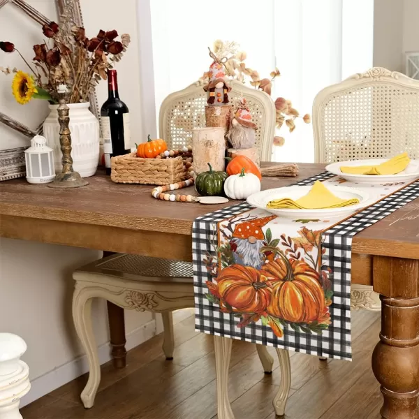 ARKENY Fall Thanksgiving Table Runner 13x36 InchesPumpkins Leaves DwarfSeasonal Thankful Burlap Farmhouse Buffalo Plaid Indoor Outdoor Autumn Table Runner for Home AT44136Buffalo Plaid Table Runner  13X36