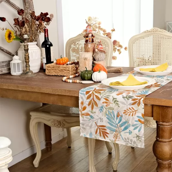 ARKENY Fall Thanksgiving Table Runner 13x72 InchesFloral Leaves Seasonal Burlap Farmhouse Indoor Outdoor Autumn Table Runner for Home AT49172Multi Color Table Runner  13X48