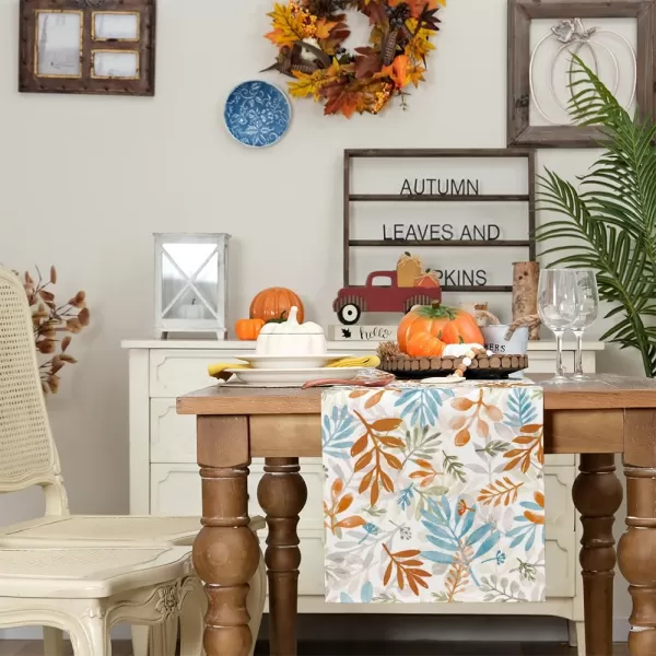 ARKENY Fall Thanksgiving Table Runner 13x72 InchesFloral Leaves Seasonal Burlap Farmhouse Indoor Outdoor Autumn Table Runner for Home AT49172Multi Color Table Runner  13X120