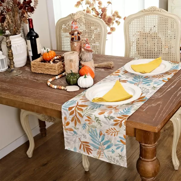 ARKENY Fall Thanksgiving Table Runner 13x72 InchesFloral Leaves Seasonal Burlap Farmhouse Indoor Outdoor Autumn Table Runner for Home AT49172Multi Color Table Runner  13X48