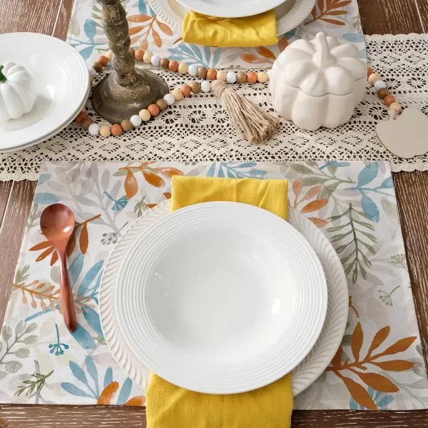 ARKENY Fall Thanksgiving Table Runner 13x72 InchesFloral Leaves Seasonal Burlap Farmhouse Indoor Outdoor Autumn Table Runner for Home AT49172Multicolor Placemats Set of 4  12X18