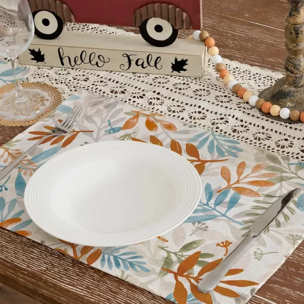 ARKENY Fall Thanksgiving Table Runner 13x72 InchesFloral Leaves Seasonal Burlap Farmhouse Indoor Outdoor Autumn Table Runner for Home AT49172Multicolor Placemats Set of 4  12X18